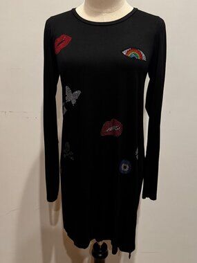 NWT - Lauren Moshi Feodora Crystal Elements Midi Jersey Dress in Black - Small